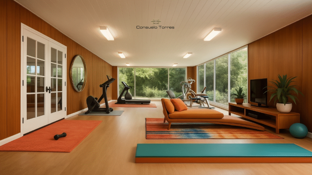 Diseño de gimnasio Consuelo Torres con estilo exótico, luz natural y materiales cálidos