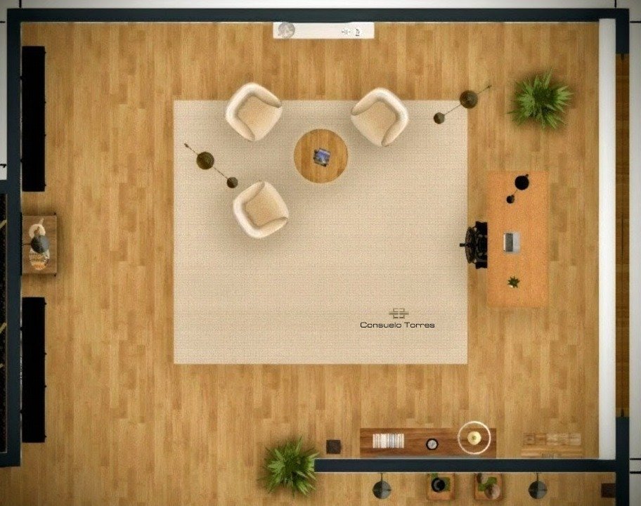 planta de distribución con murales de interiorismo emocional